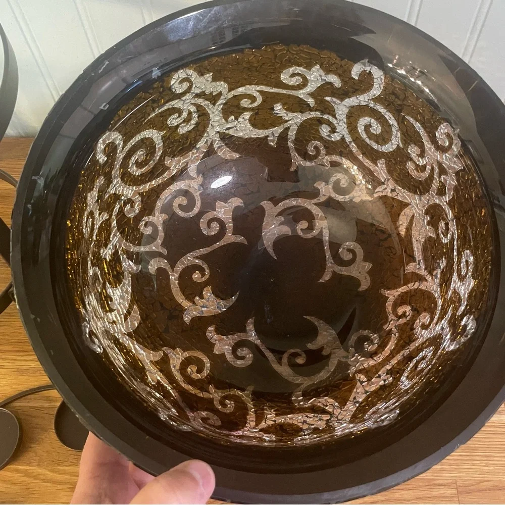 NEW PartyLite Amaretto Swirl 3-Wick Candle Holder Bowl & Iron Stand - Picture 3 of 5